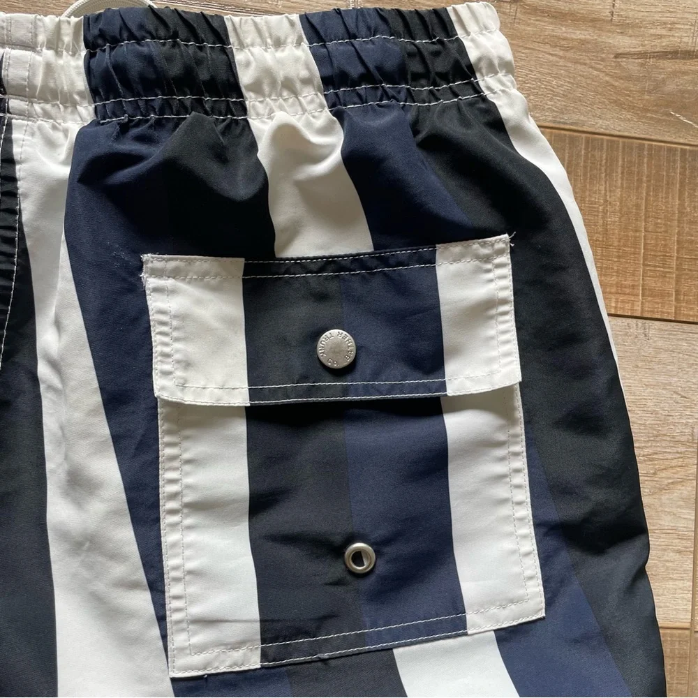 Bather men’s blue black white retro style striped swim trunks mesh lined, size M - Picture 10 of 13